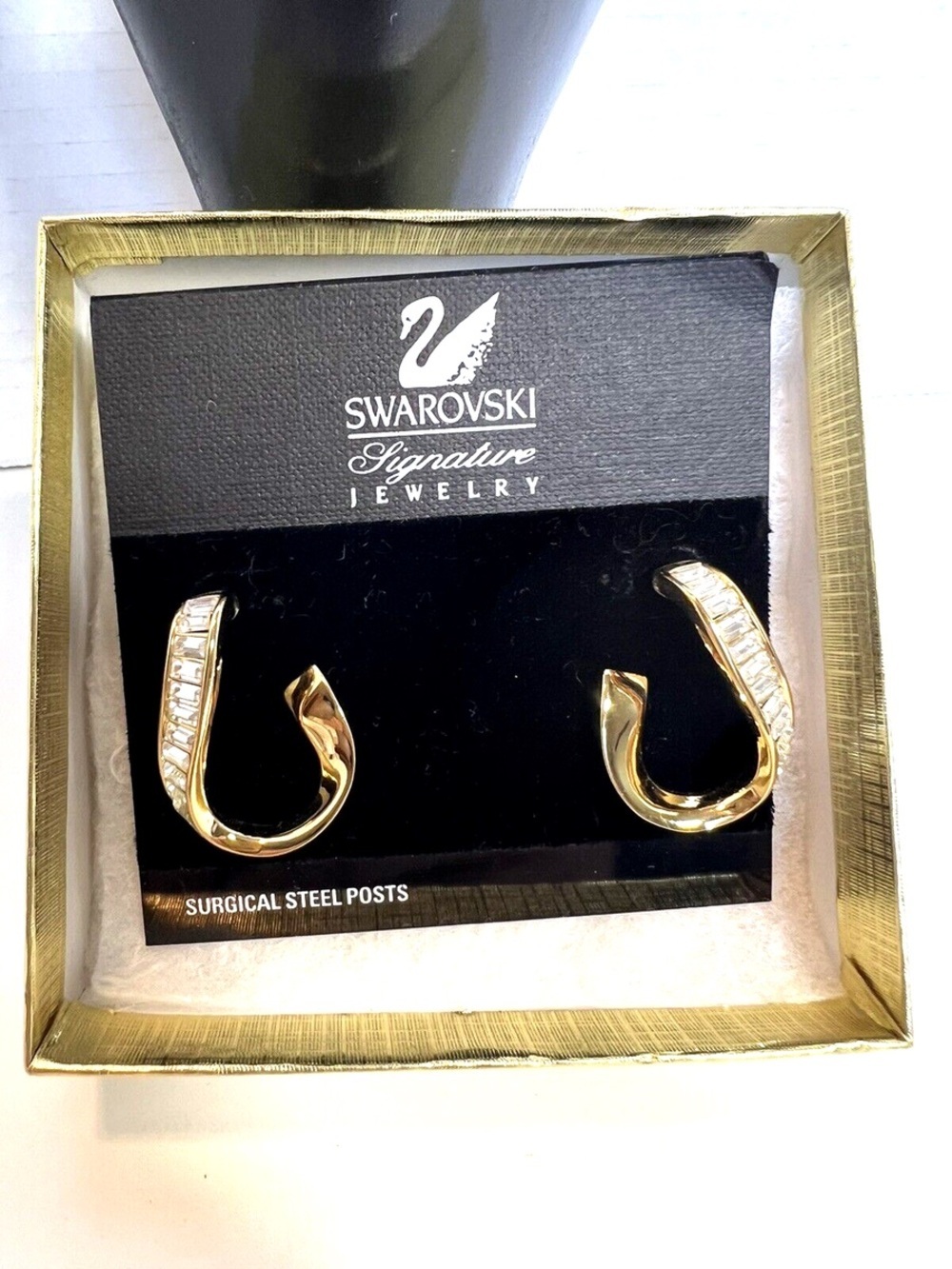 SWAROVSKI Crystal Baguette Gold-Tone Pierced Earrings, Surgical Steel Post